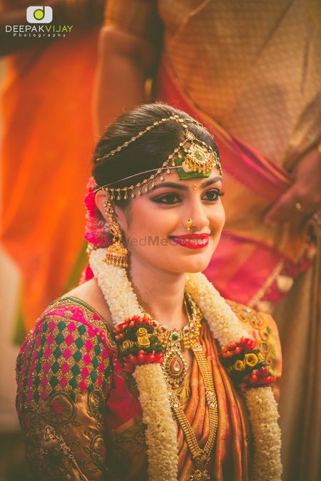 South Indian Bridal Portrait with Mathapatti and Jhumki