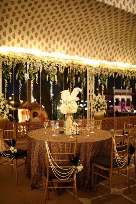 Gold sequinned table cloth