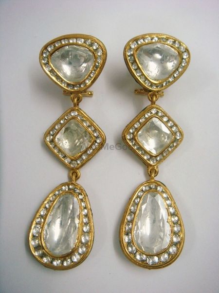 polki three stone drop earrings