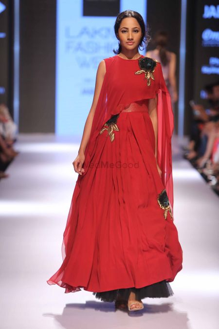 Red Lehenga with Red Cape Blouse