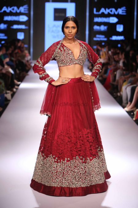 Crimson Red Lehenga with Silver Embroidery