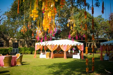 White and Peach Tent Shach with Dream Catchers Decor