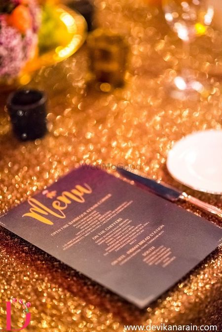 Glitter Themed Decor with Customised Menu Cards