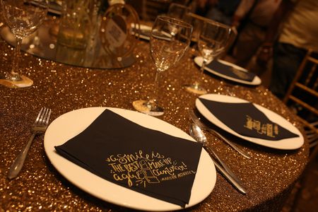 Gold Glitter Table Decor with Customised Serviettes