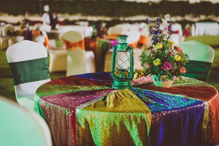 Colorful Table Runner with Green Lantern Decor