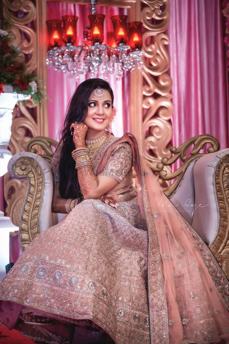 dusty pink lehenga with sequin work for engagement