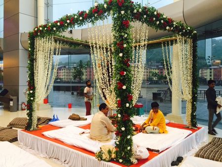 Green Floral Mandap with White and Red Roses