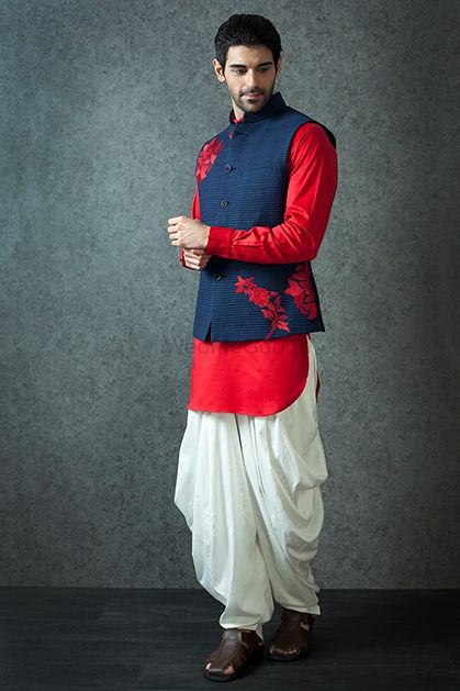 Red and blue kurta with dhoti pants for mehendi