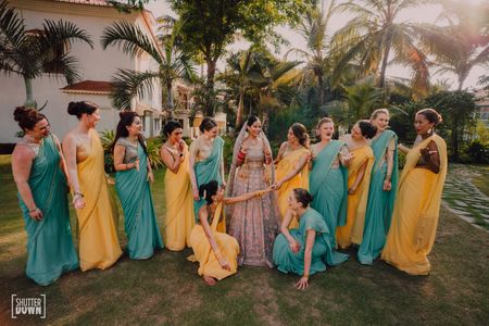wedding day matching bridal squad with bride photo