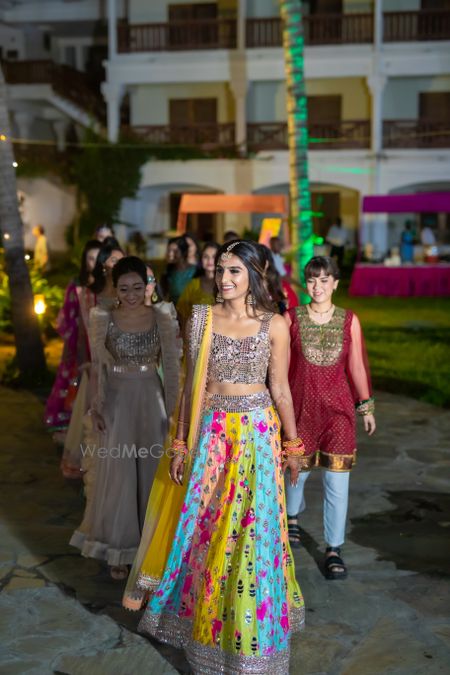 bright mehendi outfit for brides-to-be