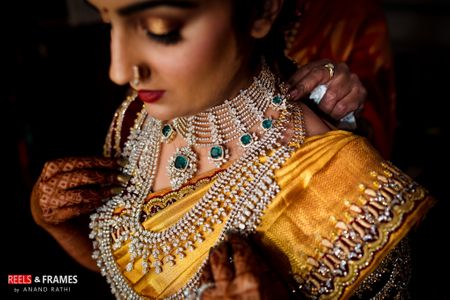 south indian bride in diamond jewellery