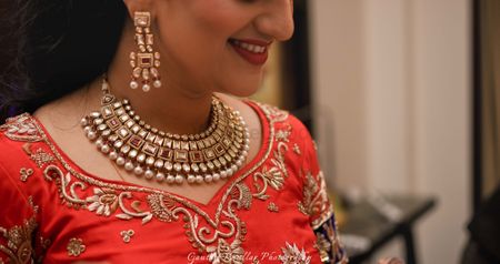 Polki Kundan Necklace with Ruby Stones and Pearls