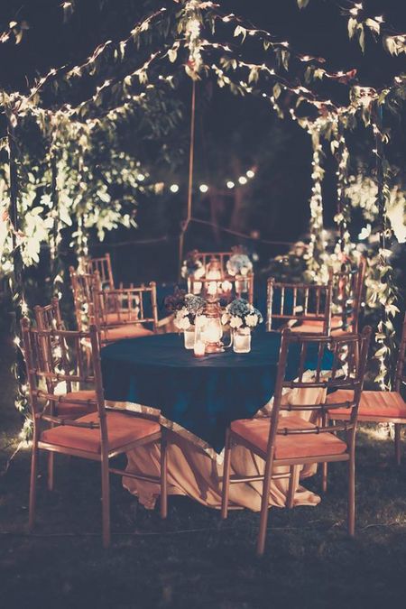 Teal Table Decor with Dim Lights
