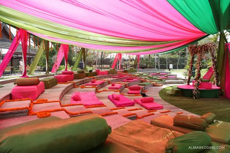 Pink and Green Canopy Tents with Pink Seating