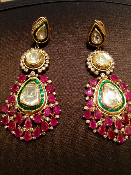 kundan earrings with rubies and emeralds