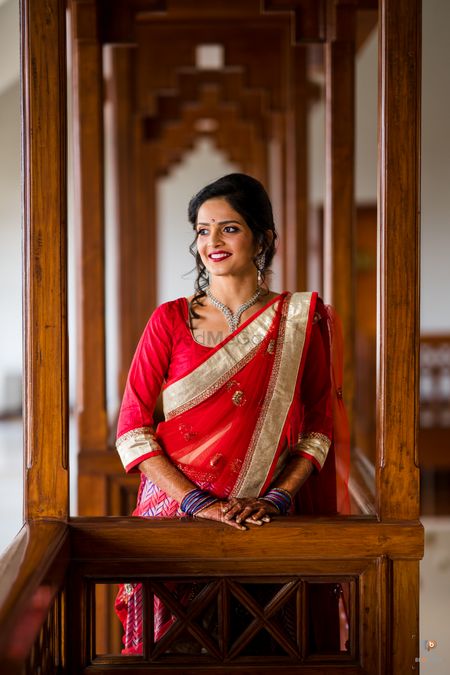 Photo Of A Happy Marathi Bride In Silk Nauvari Saree