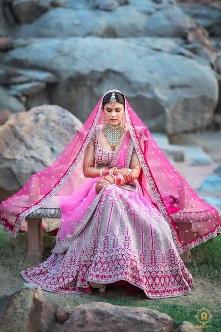 bright pink bridal lehenga for destination wedding 