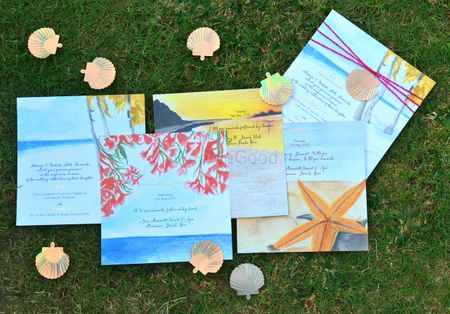 Photo of beach theme wedding invitations