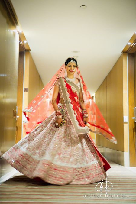 White and Red Twirling Lehenga