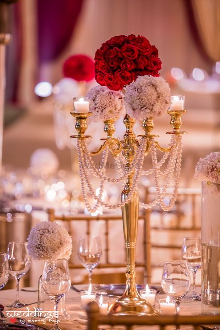 Gold Candelabras with Red Roses Table Centerpiece