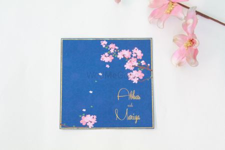 Photo of blue cherry blossom invitation card
