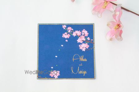 Photo of blue cherry blossom invitation card