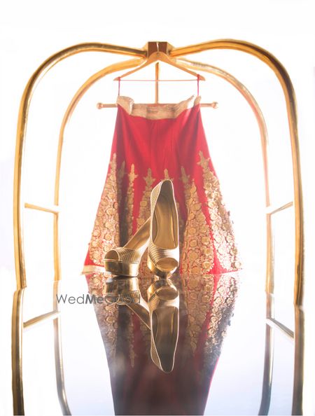 Photo of Gold Peeptoes and Red Hanging Lehenga