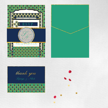 Navy blue  and green invitations