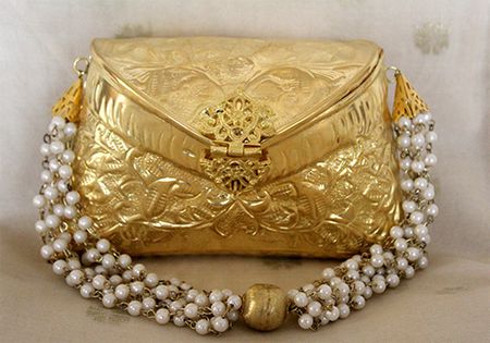 Gold metallic bridal clutch