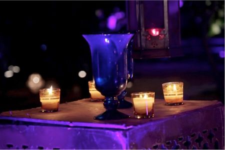 Photo of Blue Table Centerpiece with Candles Decor