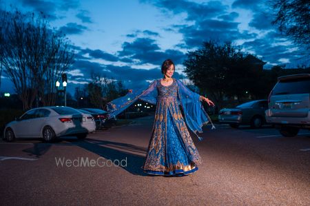 Blue Anarkali with Gold Embroidery