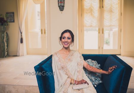 Bride in Off White Saree Candid Shot