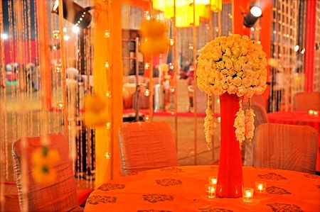 Table Settings Decor - Orange Themed Floral Centerpiece