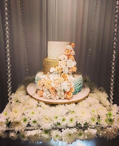 Photo of A beautiful three tier designer wedding cake.