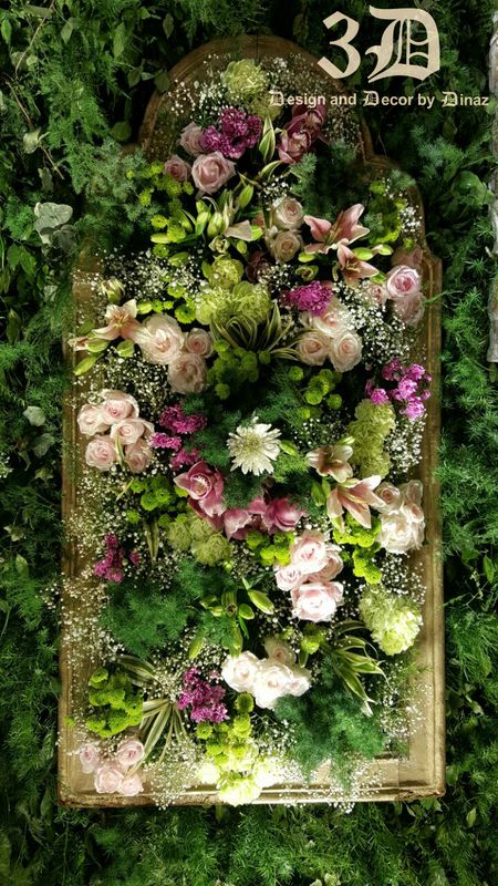 Floral arrangement inside frames