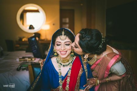 Candid shot of a bride with her mother.