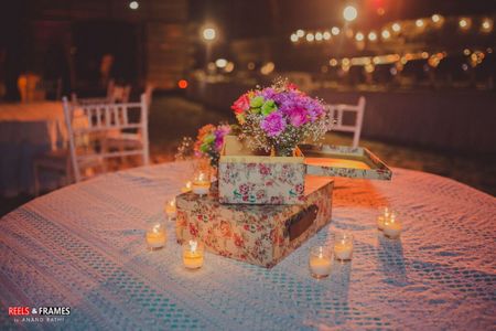 Flora Print Briefcase with Candles as Table Decor