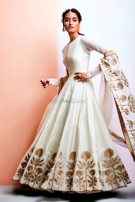 Off White Lehenga with Copper Floral Embroidery