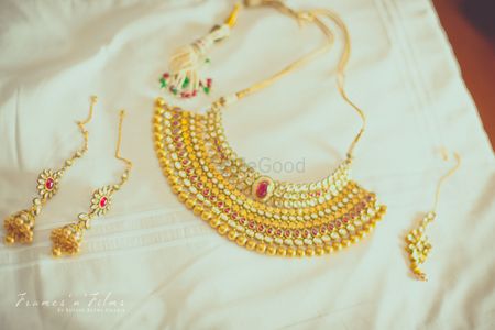 Gold Traditional Necklace with Colorful Maangtikka