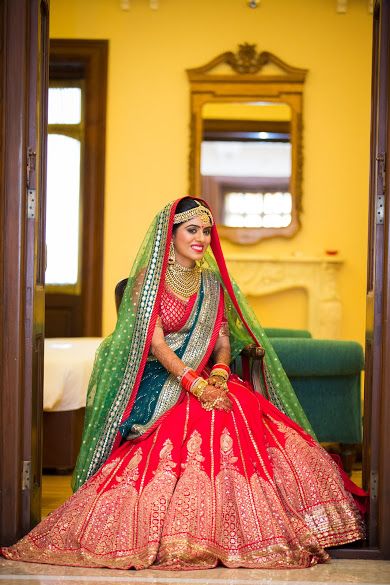 Pure Banarasi Silk Wedding Lehenga in Red & Mustard Color With Embroidery  work - Lehenga
