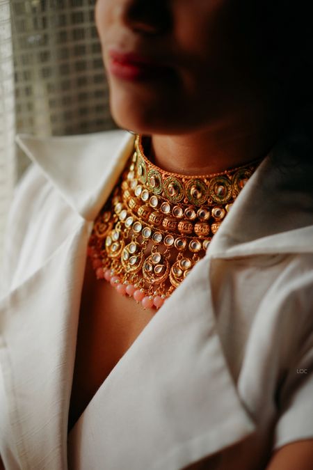 Photo of kundan bridal necklace with pink stones