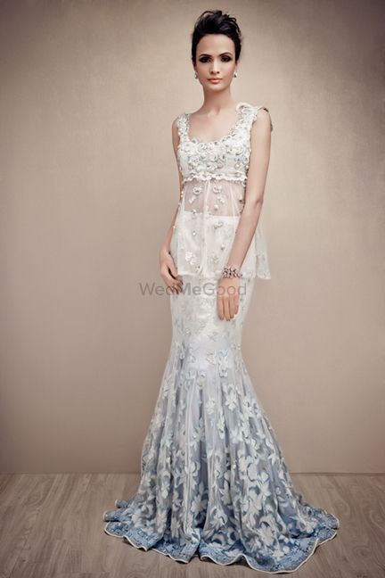 Photo of White and Ice Blue Fish Cut Gown