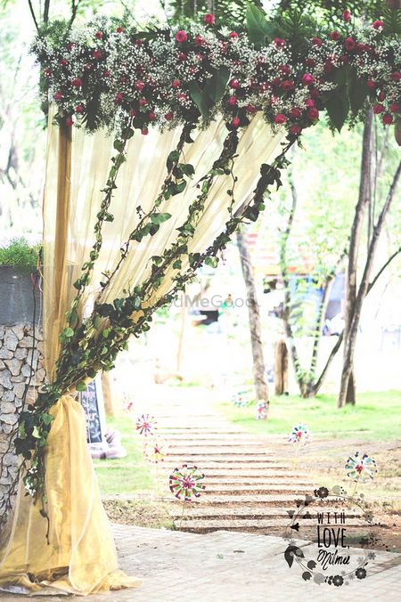 Photo of Pink and White Floral Curtain with Yellow Drapes