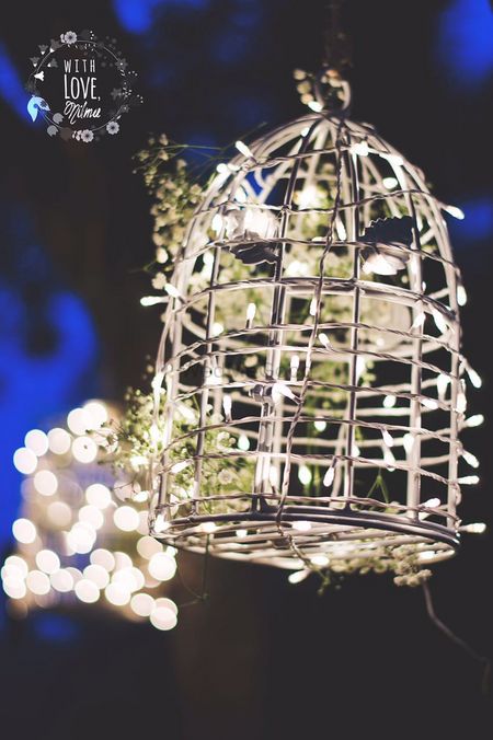 Silver Bird Cage Decor with Fairy Lights