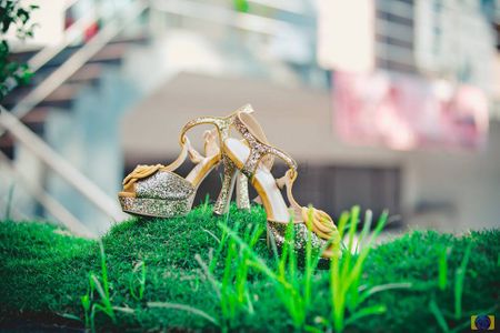 Silver Bridal shoes on grass