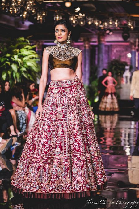 Photo of Maroon Lehenga with Silver Embroidery and Thread Work