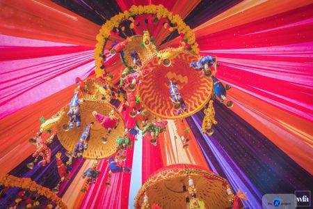 Hanging Mehendi Decor with Pompoms and Puppets