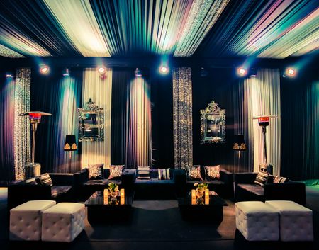 Photo of navy and silver glamorous cocktail theme with lounges