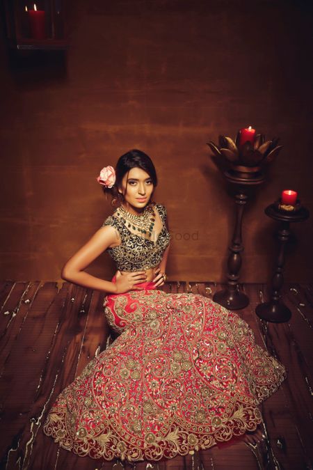 Dark Grey and Red Gown with Zardozi Work All Over