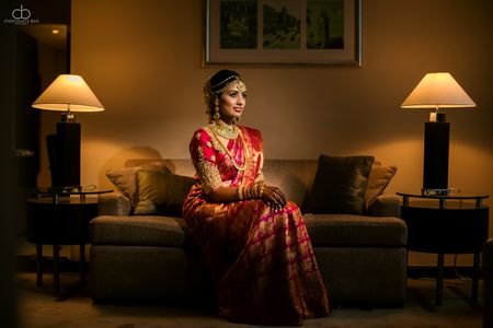 South Indian bridal portrait with bride in hotel room